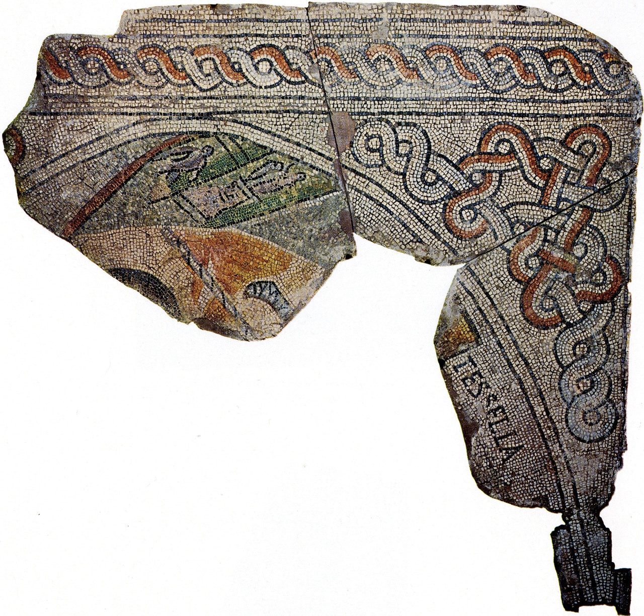 Frammento policromo con scritta tessella