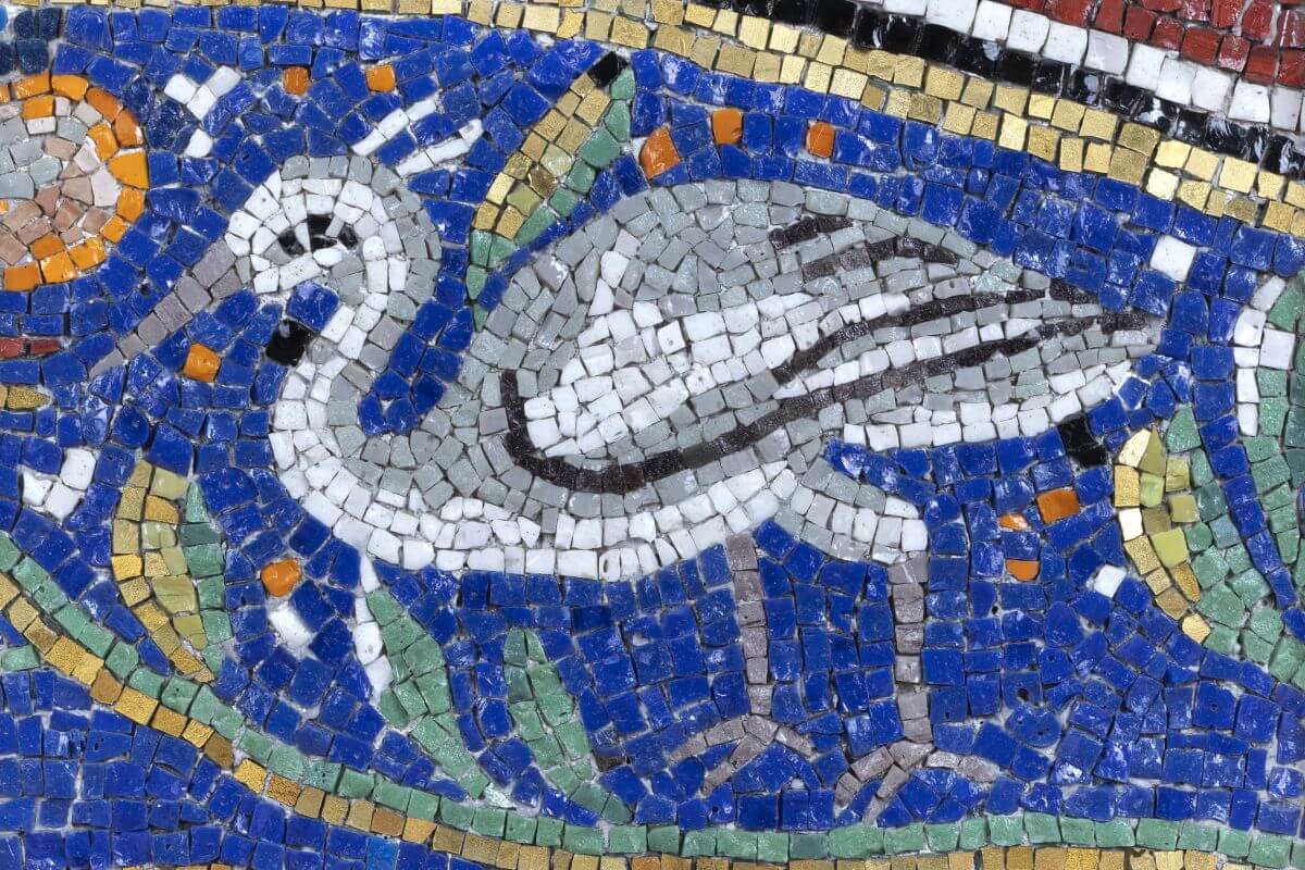 Foto del mosaico dell'airone.
