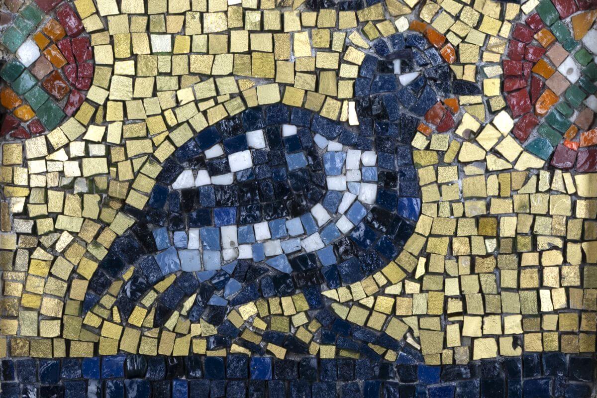 Foto del dettaglio del mosaico con la faraona.
